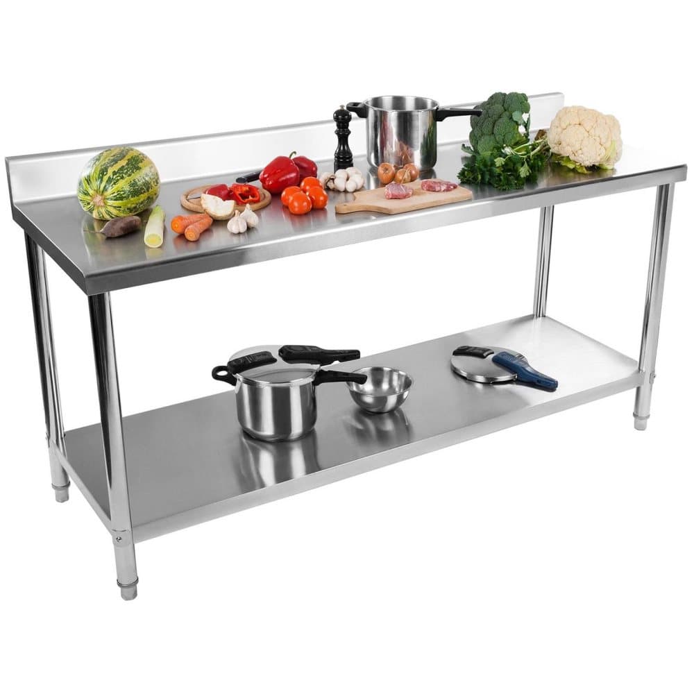 Royal Catering Rostfri arbetsbänk - 180 x 60 cm - 182 kg - skyddskant