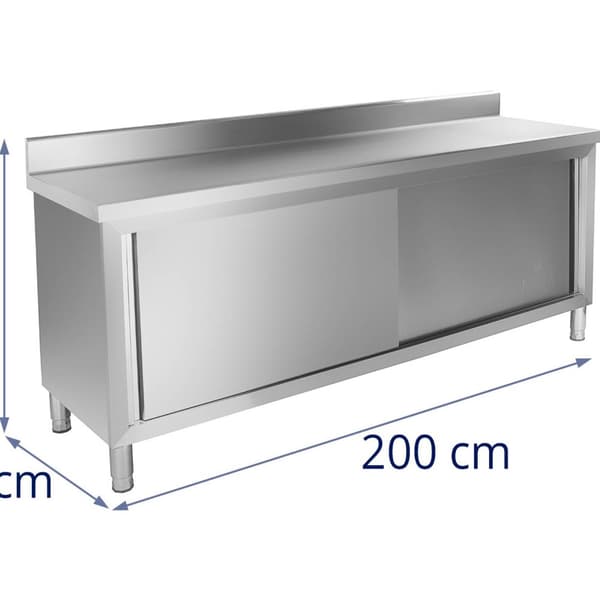 Royal Catering Rostfri arbetsbänk - 200 x 60 cm - Skyddskant - Latkapacitet 160 kg