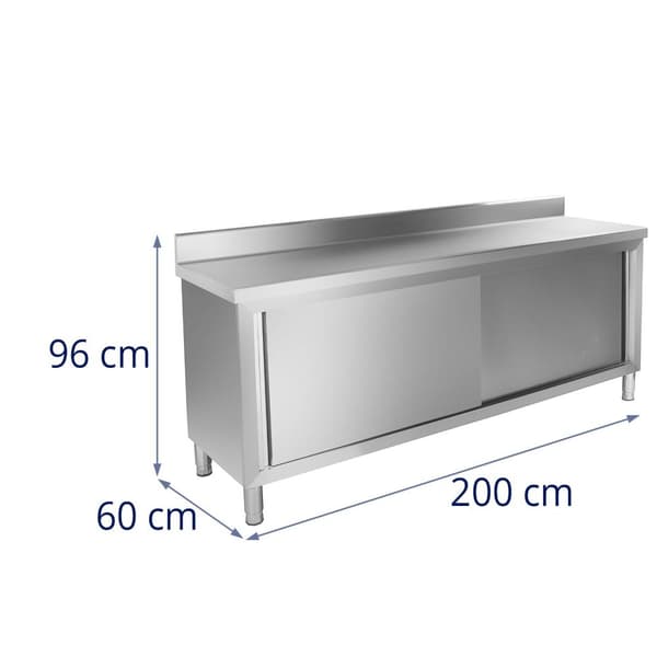 Royal Catering Rostfri arbetsbänk - 200 x 60 cm - Skyddskant - Latkapacitet 160 kg