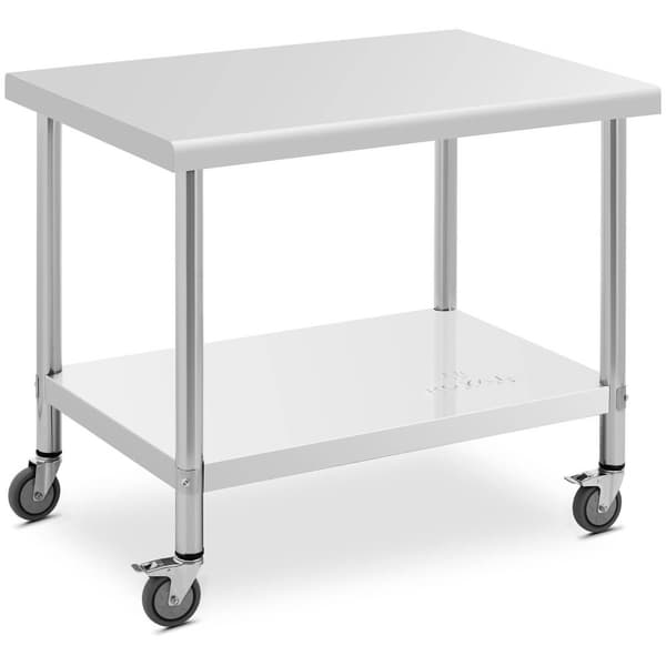 Royal Catering Bord i rostfritt stål med hjul - 70 x 100 cm - 155 kg lastkapacitet - Royal Catering
