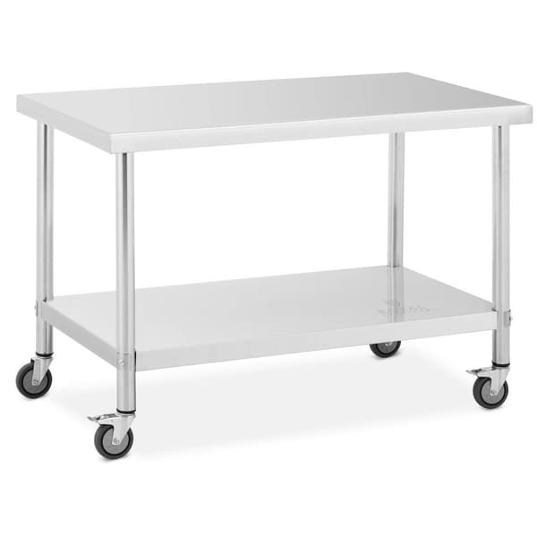 Royal Catering Bord i rostfritt stål med hjul - 70 x 120 cm - 158 kg lastkapacitet - Royal Catering