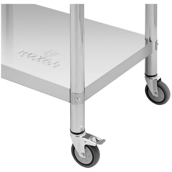 Royal Catering Bord i rostfritt stål med hjul - 60 x 90 cm - 145 kg lastkapacitet - Royal Catering