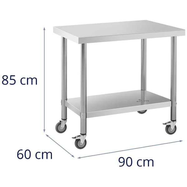 Royal Catering Bord i rostfritt stål med hjul - 60 x 90 cm - 145 kg lastkapacitet - Royal Catering