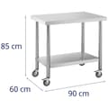 Miniatyrbild 6 av 6: Royal Catering Bord i rostfritt stål med hjul - 60 x 90 cm - 145 kg lastkapacitet - Royal Catering