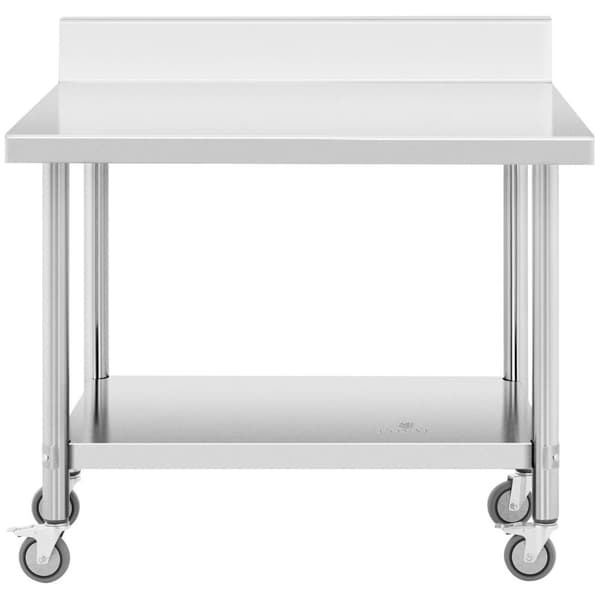 Royal Catering Bord i rostfritt stål med hjul - 60 x 100 cm - bakstycke - 155 kg lastkapacitet - Royal Catering