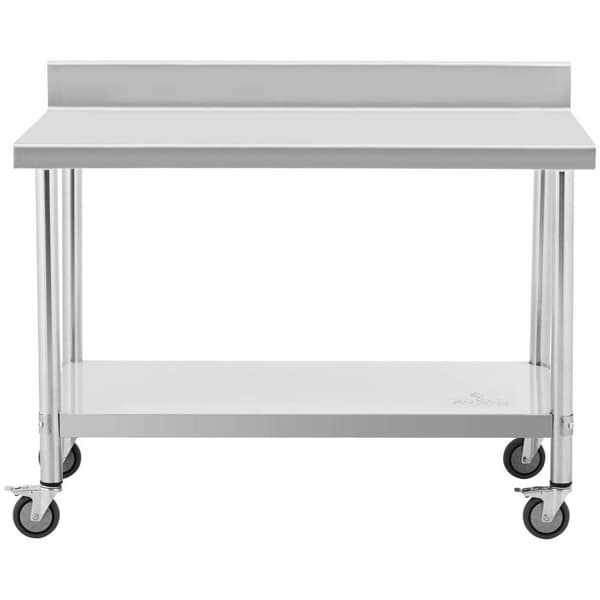 Royal Catering Bord i rostfritt stål med hjul - 70 x 120 cm - bakstycke - 158 kg lastkapacitet - Royal Catering