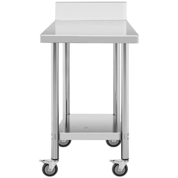 Royal Catering Bord i rostfritt stål med hjul - 60 x 60 cm - bakstycke - 120 kg belastningskapacitet - Royal Catering