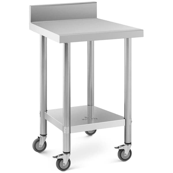 Royal Catering Bord i rostfritt stål med hjul - 60 x 60 cm - bakstycke - 120 kg belastningskapacitet - Royal Catering