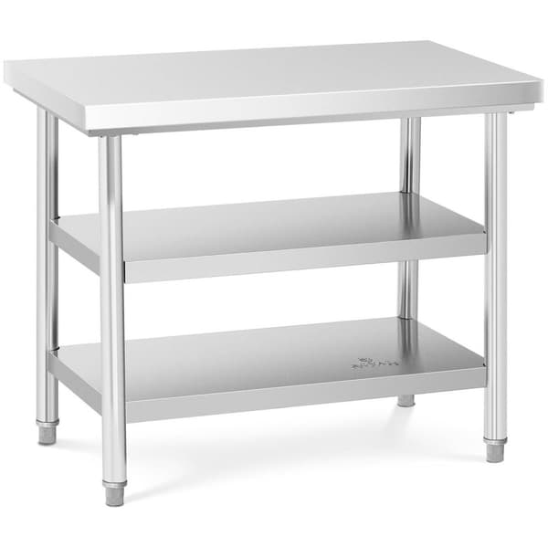 Royal Catering Rostfri arbetsbänk - 100 x 60 cm - 600 kg - 3 hyllplan