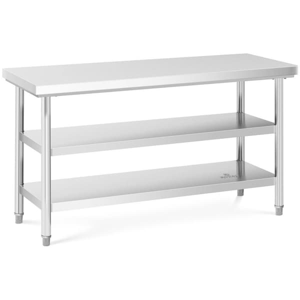 Royal Catering Arbetsbänk i rostfritt stål - 150 x 60 cm - 600 kg - 3 hyllplan