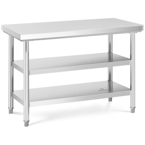 Royal Catering Arbetsbänk i rostfritt stål - 120 x 60 cm - 600 kg - 3 hyllplan