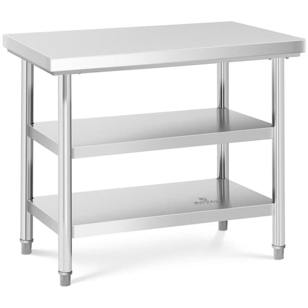 Royal Catering Arbetsbänk i rostfritt stål - 100 x 70 cm - 600 kg - 3 hyllplan
