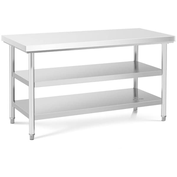 Royal Catering Arbetsbänk i rostfritt stål - 150 x 70 cm - 600 kg - 3 hyllplan