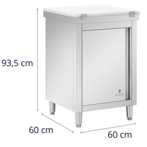 Royal CateringArbetsskåp i rostfritt stål - 60 x 60 cm - 500 kg lastkapacitet - Inkl. skärbräda - Royal Catering