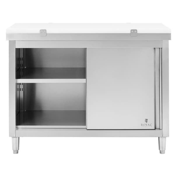 Royal CateringArbetsskåp i rostfritt stål - 120 x 60 cm - 500 kg lastkapacitet - Inkl. skärbräda - Royal Catering