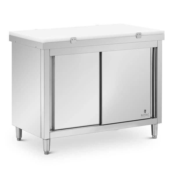 Royal CateringArbetsskåp i rostfritt stål - 120 x 60 cm - 500 kg lastkapacitet - Inkl. skärbräda - Royal Catering
