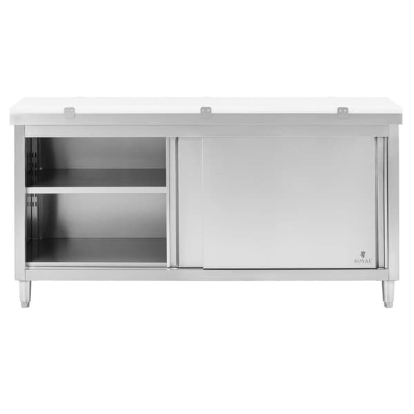 Royal CateringArbetsskåp i rostfritt stål - 180 x 60 cm - 500 kg lastkapacitet - Inkl. skärbräda - Royal Catering