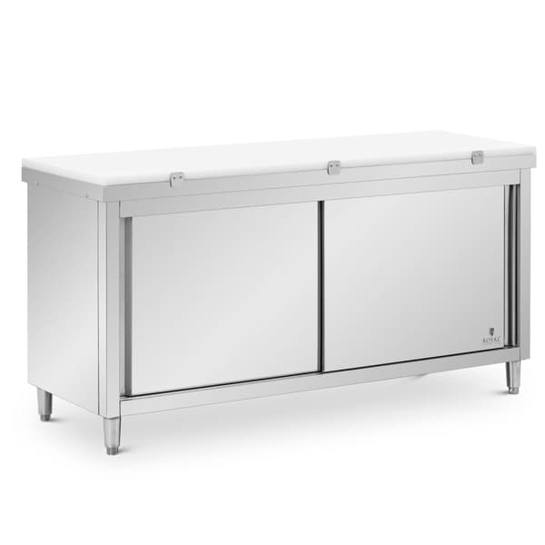 Royal CateringArbetsskåp i rostfritt stål - 180 x 60 cm - 500 kg lastkapacitet - Inkl. skärbräda - Royal Catering
