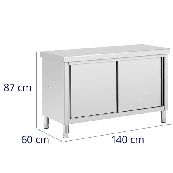 Royal Catering - Arbetsskåp i rostfritt stål - Genomgående - ECO - 140 x 60 cm - 500 kg