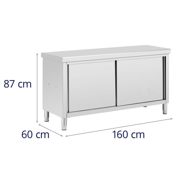 Royal Catering - Arbetsskåp i rostfritt stål - Genomgående - ECO - 160 x 60 cm - 500 kg