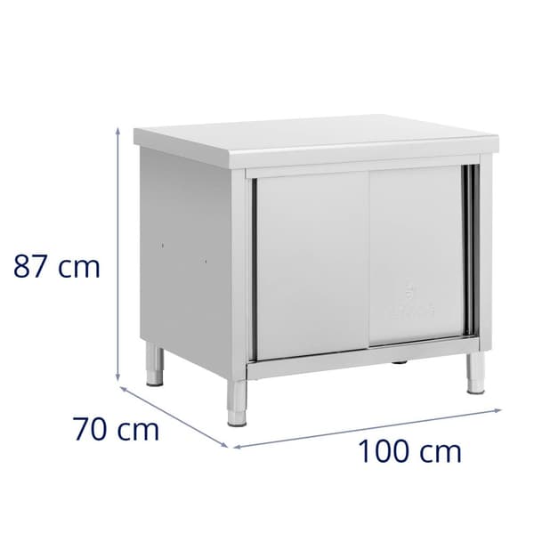 Royal Catering - Arbetsskåp i rostfritt stål - Genomgående - ECO - 100 x 70 cm - 500 kg