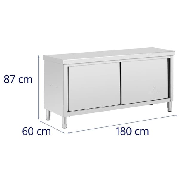 Royal Catering - Arbetsskåp i rostfritt stål - Genomgående - ECO - 180 x 60 cm - 500 kg