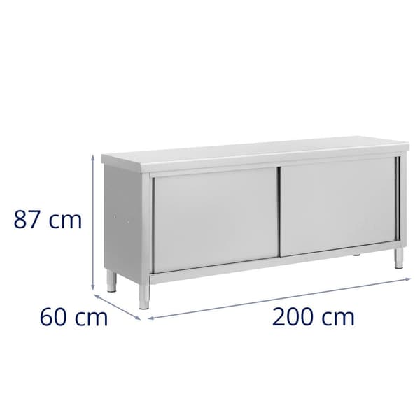 Royal Catering - Arbetsskåp i rostfritt stål - Genomgående - ECO - 200 x 60 cm - 500 kg