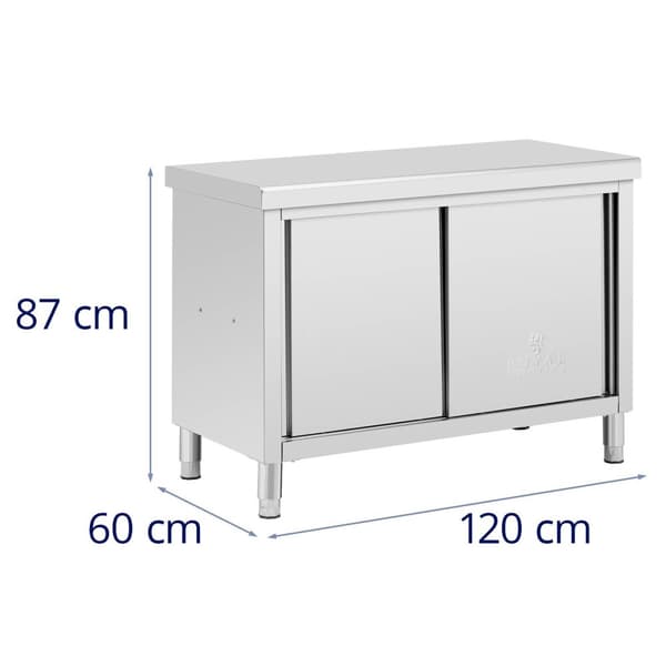Royal Catering - Arbetsskåp i rostfritt stål - Genomgående - ECO - 120 x 60 cm - 500 kg