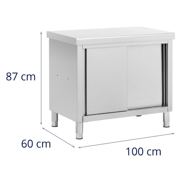Royal Catering - Arbetsskåp i rostfritt stål - Genomgående - ECO - 100 x 60 cm - 500 kg