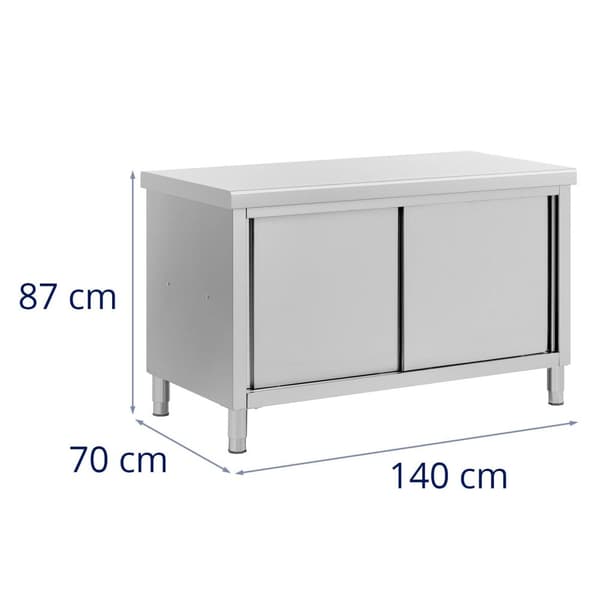 Royal Catering - Arbetsskåp i rostfritt stål - Genomgående - ECO - 140 x 70 cm - 500 kg
