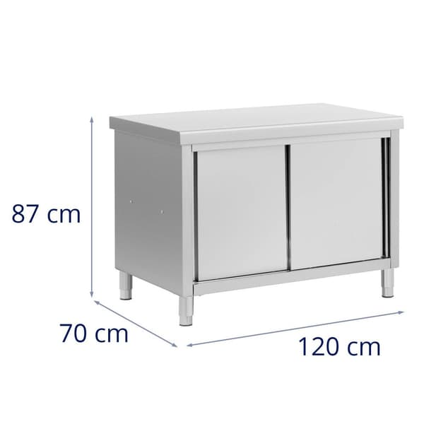 Royal Catering - Arbetsskåp i rostfritt stål - Genomgående - ECO - 120 x 70 cm - 500 kg