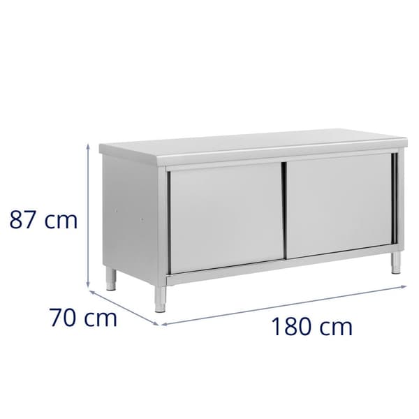 Royal Catering - Arbetsskåp i rostfritt stål - Genomgående - ECO - 180 x 70 cm - 500 kg