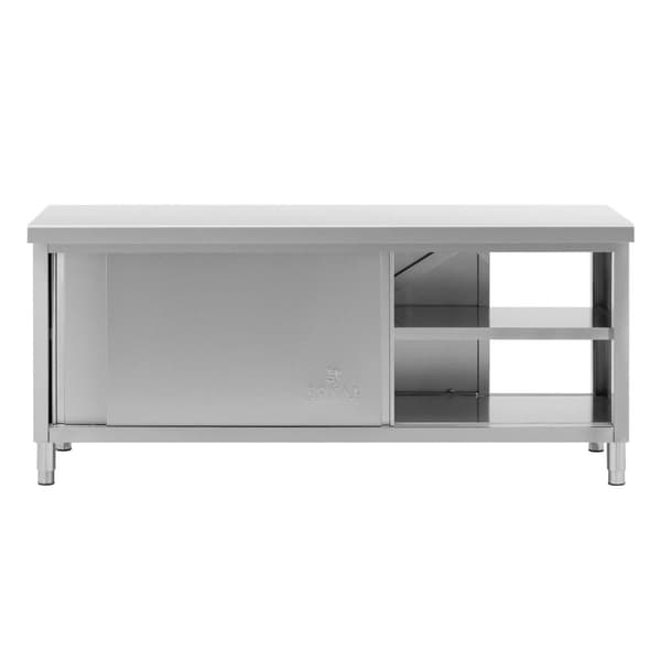 Royal Catering - Arbetsskåp i rostfritt stål - Genomgående - ECO - 200 x 70 cm - 500 kg