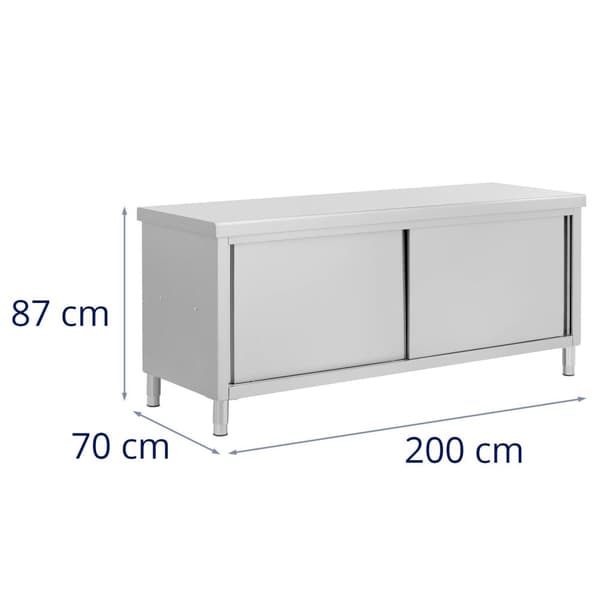 Royal Catering - Arbetsskåp i rostfritt stål - Genomgående - ECO - 200 x 70 cm - 500 kg