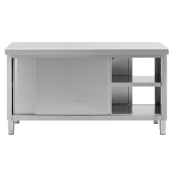 Royal Catering - Arbetsskåp i rostfritt stål - Genomgående - ECO - 160 x 70 cm - 500 kg