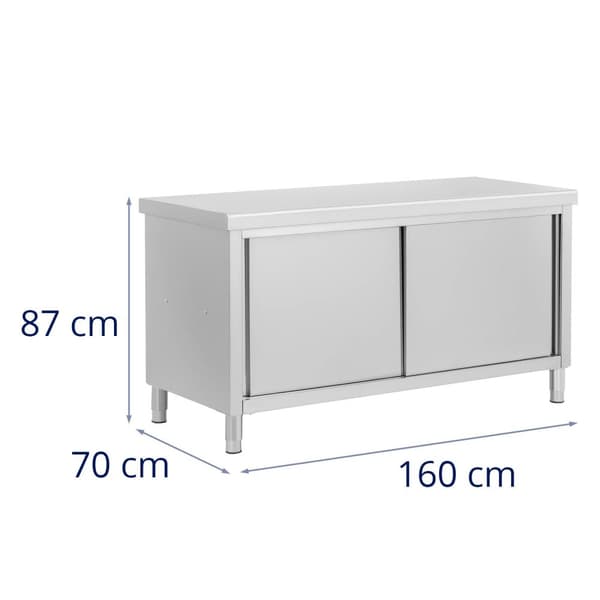 Royal Catering - Arbetsskåp i rostfritt stål - Genomgående - ECO - 160 x 70 cm - 500 kg