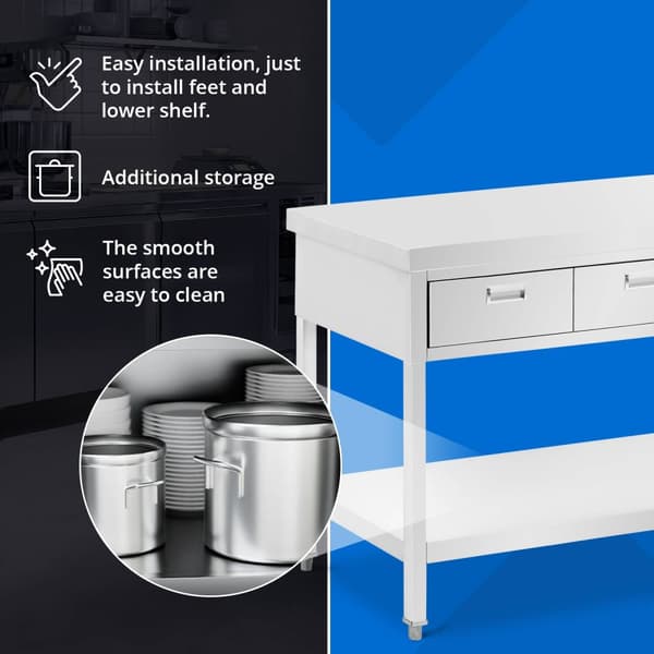Arbetsbord i rostfritt stål - 120 x 60 cm - 436 kg - 3 lådor - Royal Catering