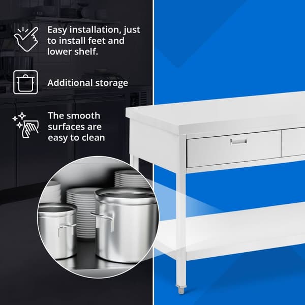 Arbetsbord i rostfritt stål - 180 x 60 cm - 436 kg - 3 lådor - Royal Catering