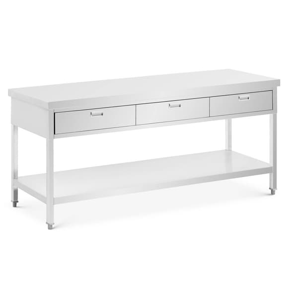 Arbetsbord i rostfritt stål - 200 x 60 cm - 436 kg - 3 lådor - Royal Catering