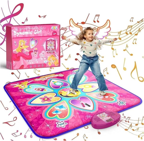 Bästsäljande dansmatta för barn - 7 spellägen, 10 utmaningsnivåer, 10 inbyggda låtar och LED-lampor, Dansmatta med musik och LED-ljus