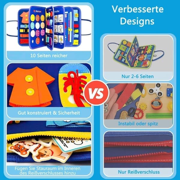 Montessori Busy Board för Barn 1-4 År, 12-Sidig Aktivitetsleksak med Reißverschluss