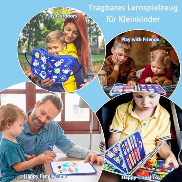 Montessori Busy Board för Barn 1-4 År, 12-Sidig Aktivitetsleksak med Reißverschluss
