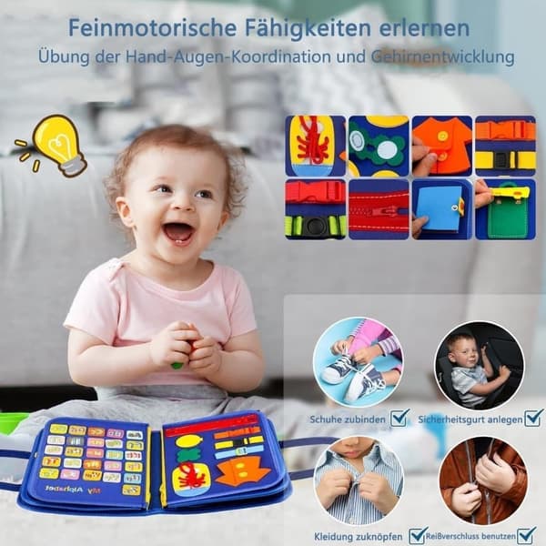 Montessori Busy Board för Barn 1-4 År, 12-Sidig Aktivitetsleksak med Reißverschluss