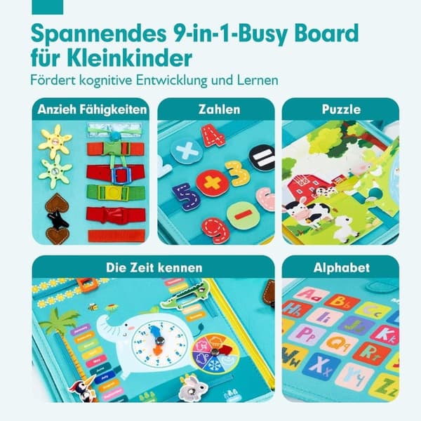 OBOSOE Montessoribräda, barn 1-4 år, 9-i-1 aktivitetsleksak för resor och lärande