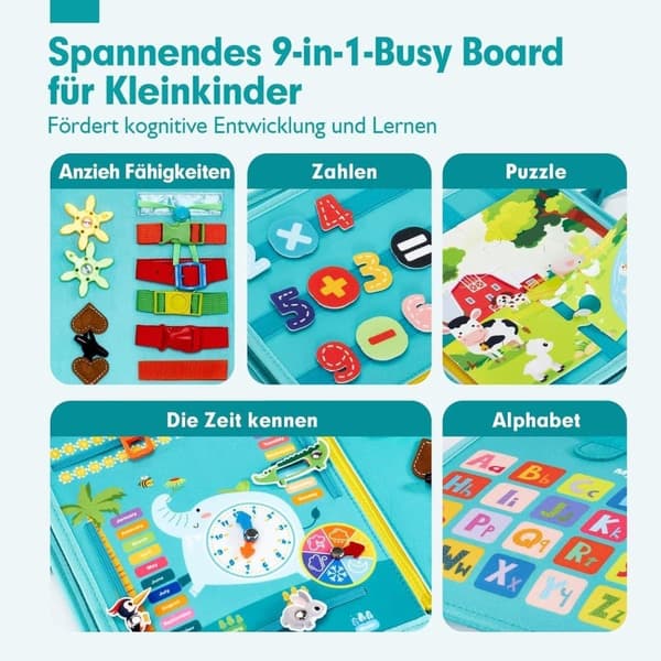 OBOSOE Montessoribräda, barn 1-4 år, 9-i-1 aktivitetsleksak för resor och lärande