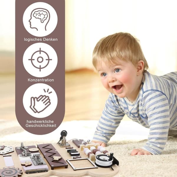OBOSOE Montessori Aktivitetsbräda i Trä, 10+ Aktiviteter för Barn 1-4 År, Lärorikt Presentval