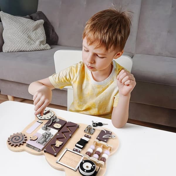 OBOSOE Montessori Aktivitetsbräda i Trä, 10+ Aktiviteter för Barn 1-4 År, Lärorikt Presentval