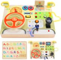 Miniatyrbild 1 av 6: OBOSOE Montessori Trä Busy Board med Ratt och LED, Sensorisk Leksak för Barn 1-3 År