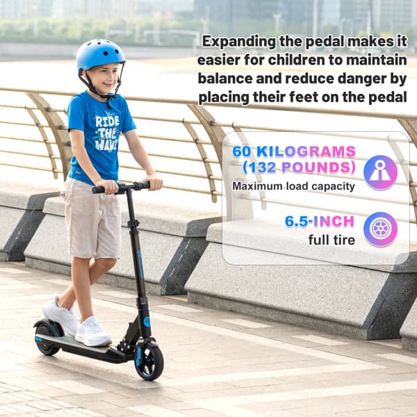 EVERCROSS EV06C hopfällbar elektrisk skoter för barn 6-12 år LED-skärm Färgglada lampor 3 hastigheter justerbar höjd Present blå