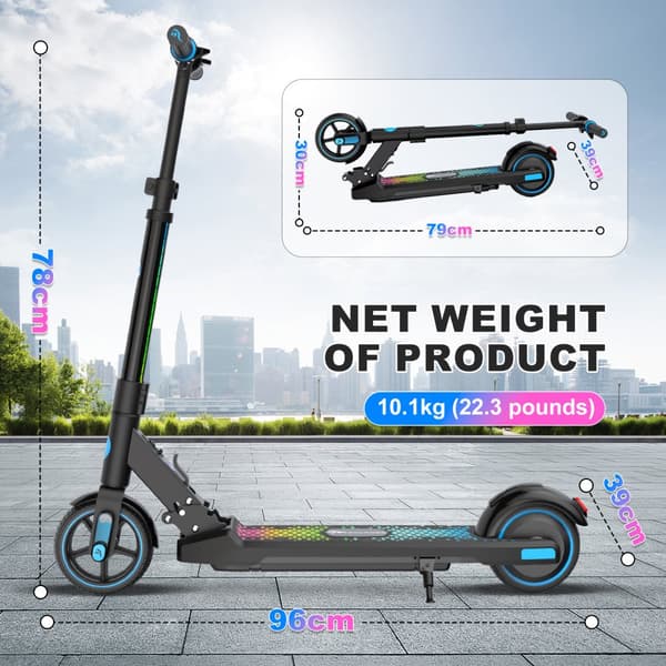 EVERCROSS EV06C hopfällbar elektrisk skoter för barn 6-12 år LED-skärm Färgglada lampor 3 hastigheter justerbar höjd Present blå